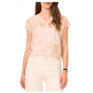 Halogen Floral Sheer Blouse Small Pink Peach Watercolor Top V Neck Nordstrom